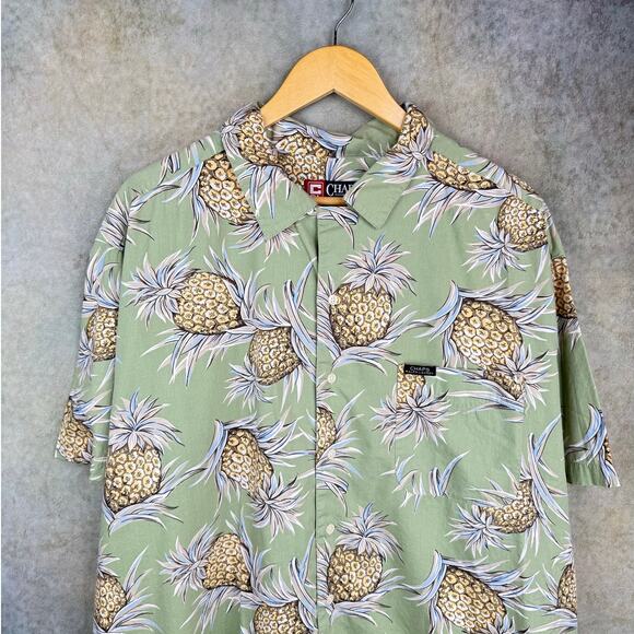 VTG 90s Chaps Ralph Lauren Button Up Shirt Sz XL Green Pineapple Print - Picture 2 of 6